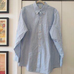 Brooks Brothers NWOT Men's Button-Collar Dress Shirt in Red, White & Blue Stripe